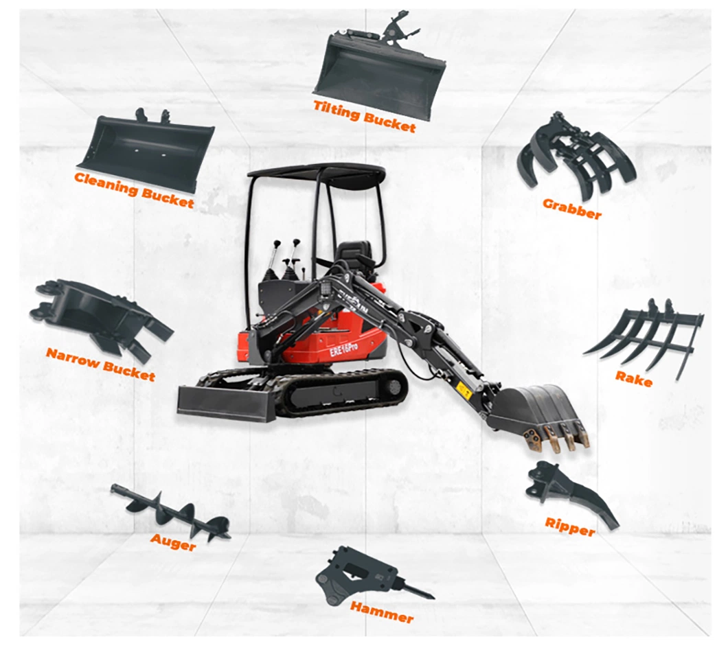 EVERUN Ere16 pro 1600kg chinese Mining Hydraulic Transmission best price Garden new Micro Construction Machinery digger Excavator with 180° deflection boom