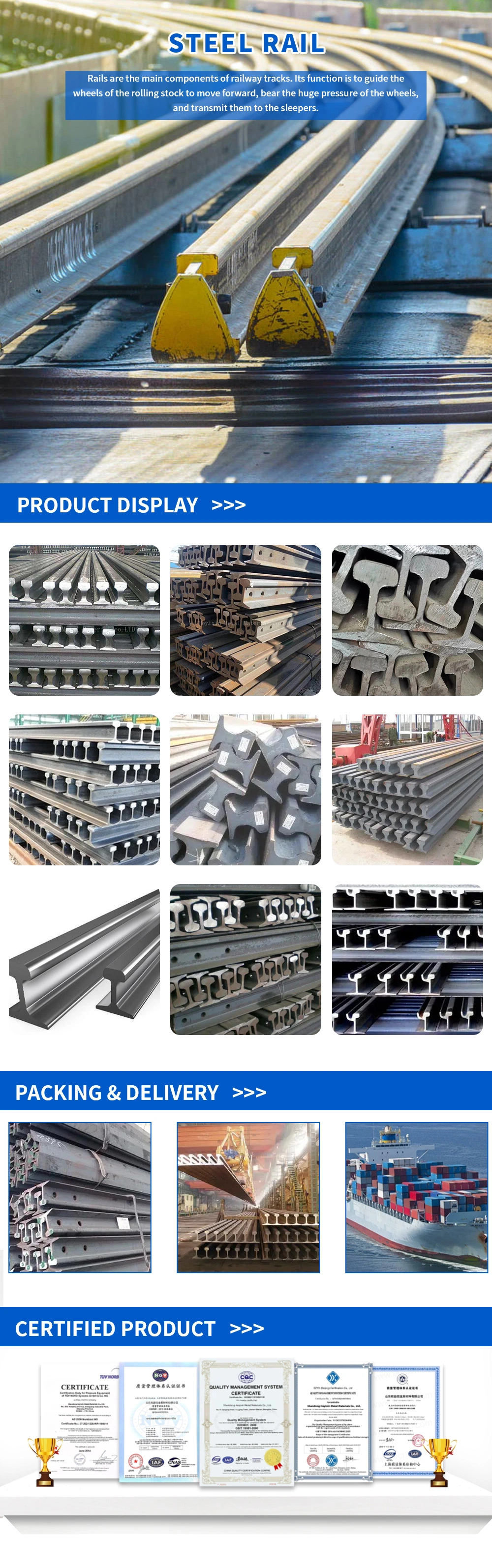 Competitive Factory Price Railroad Track Q235B 15kg U74 U71mn Pd2 Pd3 and Bnbre 12m 30m Crane Rail Steel Heavy Rail Railroad Steel Rail with Good Quality